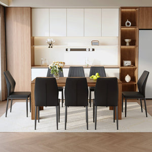 English Elm Table and Chair Set Walnut Grain Dining for Eight with Shell Back Pu Leather Seats W1151S04799