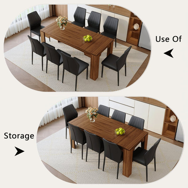 English Elm Table and Chair Set Walnut Grain Dining for Eight with Shell Back Pu Leather Seats W1151S04799