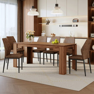 English Elm Table and Chair Set Walnut Grain Rectangular Dining for Six with Shell Back Seats W1151S04800