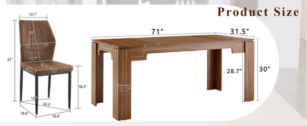 English Elm Table and Chair Set Walnut Grain Rectangular Dining for Six with Shell Back Seats W1151S04800
