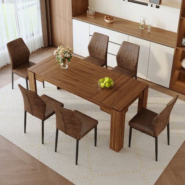 English Elm Table and Chair Set Walnut Grain Rectangular Dining for Six with Shell Back Seats W1151S04800