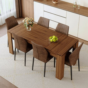 English Elm Table and Chair Set Walnut Grain Rectangular Dining for Six with Shell Back Seats W1151S04800