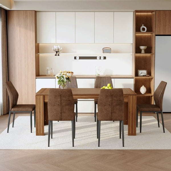 English Elm Table and Chair Set Walnut Grain Rectangular Dining for Six with Shell Back Seats W1151S04800