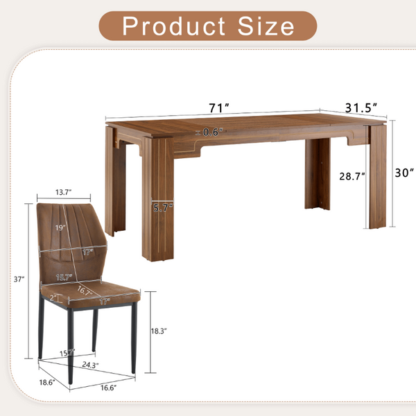 English Elm Table and Chair Set Walnut Grain Rectangular Dining for Six with Shell Back Seats W1151S04800