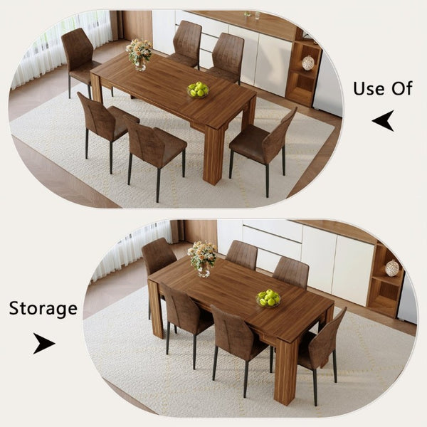 English Elm Table and Chair Set Walnut Grain Rectangular Dining for Six with Shell Back Seats W1151S04800