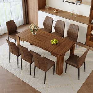 English Elm Table and Chair Set Walnut Grain Dining with 8 Shell Back Brown Fabric Seats W1151S04801
