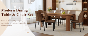 English Elm Table and Chair Set Walnut Grain Dining with 8 Shell Back Brown Fabric Seats W1151S04801