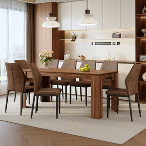 English Elm Table and Chair Set Walnut Grain Dining with 8 Shell Back Brown Fabric Seats W1151S04801