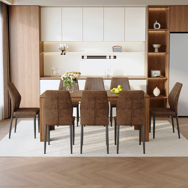 English Elm Table and Chair Set Walnut Grain Dining with 8 Shell Back Brown Fabric Seats W1151S04801