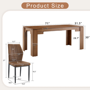 English Elm Table and Chair Set Walnut Grain Dining with 8 Shell Back Brown Fabric Seats W1151S04801