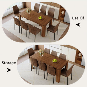 English Elm Table and Chair Set Walnut Grain Dining with 8 Shell Back Brown Fabric Seats W1151S04801