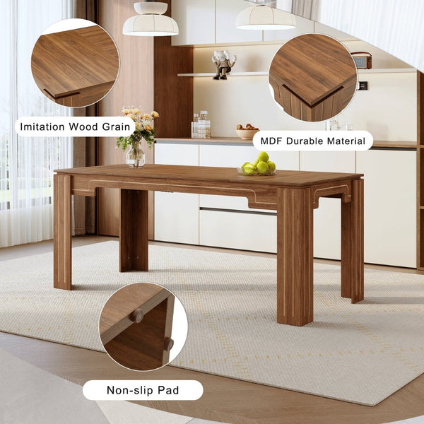 English Elm Table and Chair Set Walnut Grain Dining with 8 Shell Back Brown Fabric Seats W1151S04801