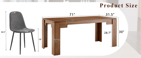 English Elm Table and Chair Set Walnut Grain Mdf Top with Six Linen Upholstered Dining Seats W1151S04802