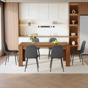 English Elm Table and Chair Set Walnut Grain Mdf Top with Six Linen Upholstered Dining Seats W1151S04802