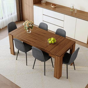 English Elm Table and Chair Set Walnut Grain Mdf Top with Six Linen Upholstered Dining Seats W1151S04802