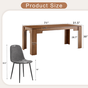 English Elm Table and Chair Set Walnut Grain Mdf Top with Six Linen Upholstered Dining Seats W1151S04802