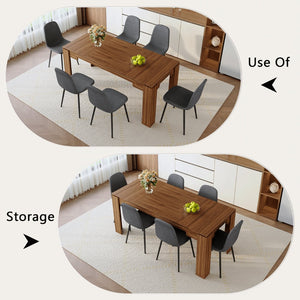 English Elm Table and Chair Set Walnut Grain Mdf Top with Six Linen Upholstered Dining Seats W1151S04802