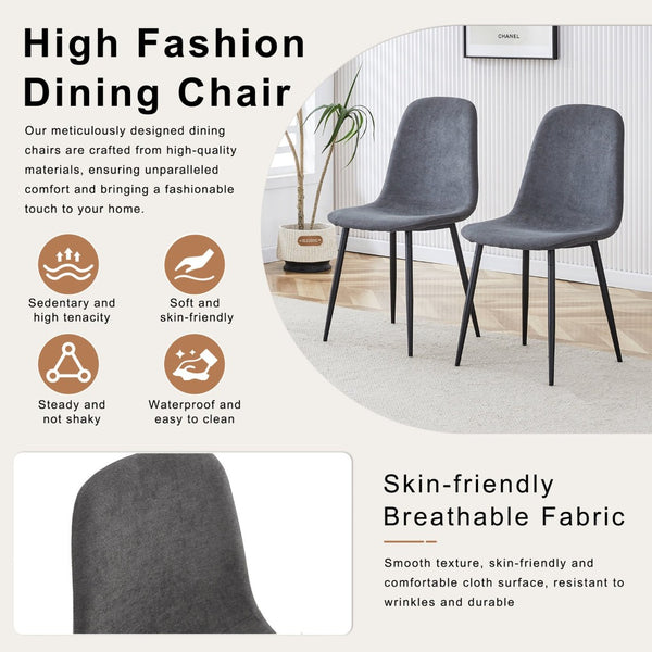 English Elm Table and Chair Set Walnut Grain Mdf Top with Six Linen Upholstered Dining Seats W1151S04802