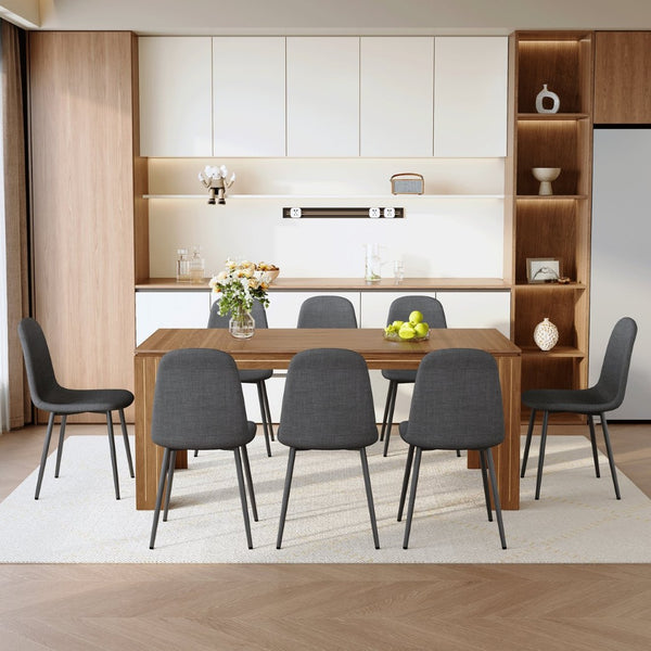 English Elm Table and Chair Set 9 Piece Walnut Grain Dining with Dark Gray Linen Upholstered Seats W1151S04803