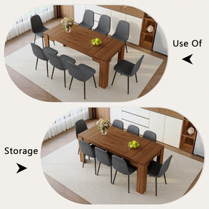 English Elm Table and Chair Set 9 Piece Walnut Grain Dining with Dark Gray Linen Upholstered Seats W1151S04803
