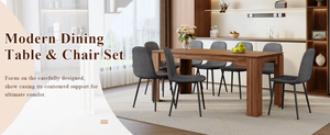 English Elm Table and Chair Set 9 Piece Walnut Grain Dining with Dark Gray Linen Upholstered Seats W1151S04803
