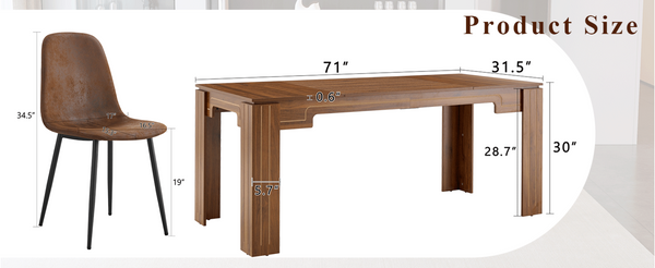 English Elm Table and Chair Set Walnut Grain Mdf Dining with Six Upholstered Fabric Seats W1151S04804