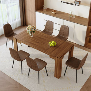 English Elm Table and Chair Set Walnut Grain Mdf Dining with Six Upholstered Fabric Seats W1151S04804