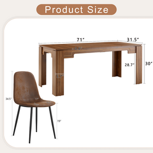 English Elm Table and Chair Set Walnut Grain Mdf Dining with Six Upholstered Fabric Seats W1151S04804