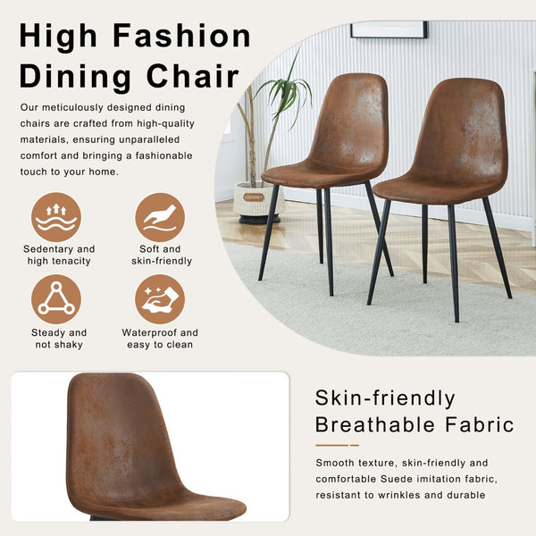 English Elm Table and Chair Set Walnut Grain Mdf Dining with Six Upholstered Fabric Seats W1151S04804