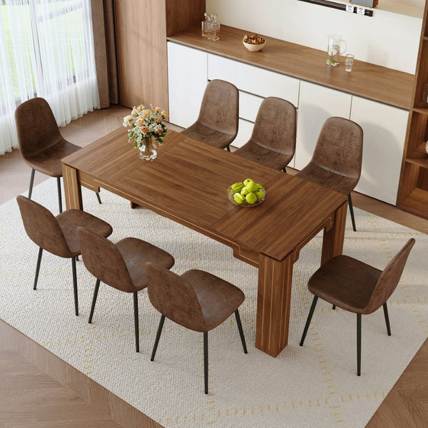English Elm Table and Chair Set Walnut Mdf Top with 8 Fabric Seats Modern Luxury Dining W1151S04805