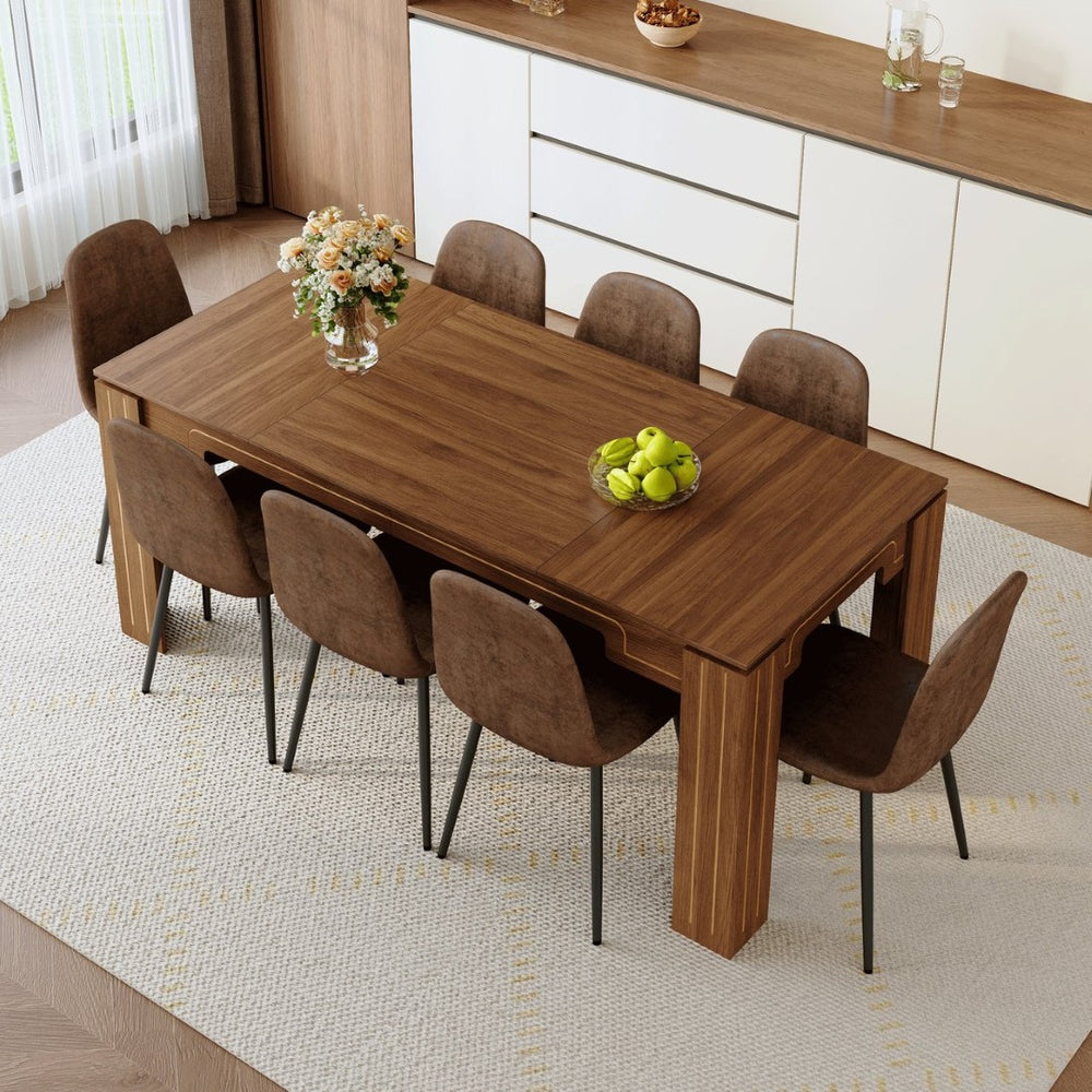 English Elm Table and Chair Set Walnut Mdf Top with 8 Fabric Seats Modern Luxury Dining W1151S04805