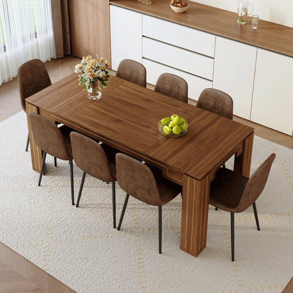 English Elm Table and Chair Set Walnut Mdf Top with 8 Fabric Seats Modern Luxury Dining W1151S04805