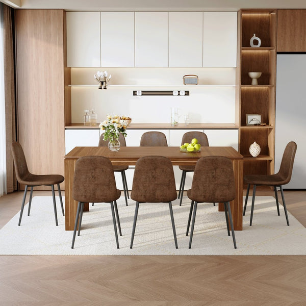 English Elm Table and Chair Set Walnut Mdf Top with 8 Fabric Seats Modern Luxury Dining W1151S04805