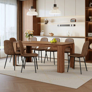 English Elm Table and Chair Set Walnut Mdf Top with 8 Fabric Seats Modern Luxury Dining W1151S04805