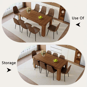 English Elm Table and Chair Set Walnut Mdf Top with 8 Fabric Seats Modern Luxury Dining W1151S04805