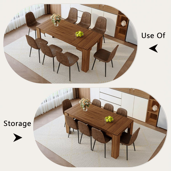 English Elm Table and Chair Set Walnut Mdf Top with 8 Fabric Seats Modern Luxury Dining W1151S04805