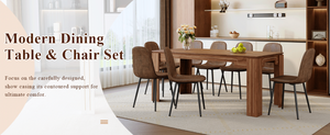 English Elm Table and Chair Set Walnut Mdf Top with 8 Fabric Seats Modern Luxury Dining W1151S04805