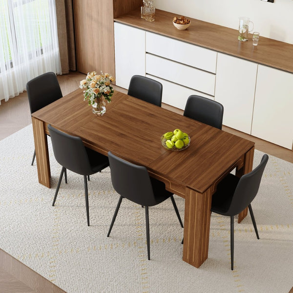 English Elm Table and Chair Set Walnut Grain Top Six Pu Leather Seats Modern Dining Room W1151S04806