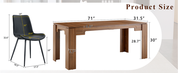 English Elm Table and Chair Set Walnut Grain Top Six Pu Leather Seats Modern Dining Room W1151S04806
