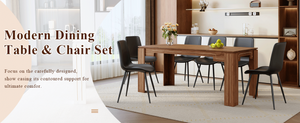 English Elm Table and Chair Set Walnut Grain Top Six Pu Leather Seats Modern Dining Room W1151S04806