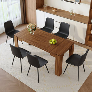 English Elm Table and Chair Set Walnut Grain Top Six Pu Leather Seats Modern Dining Room W1151S04806