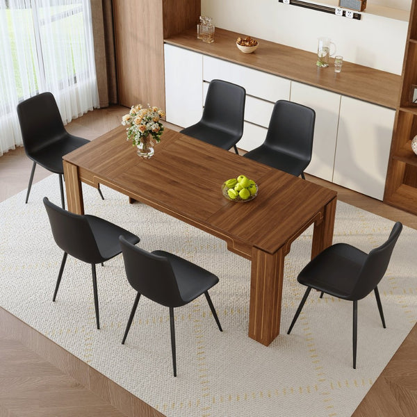 English Elm Table and Chair Set Walnut Grain Top Six Pu Leather Seats Modern Dining Room W1151S04806