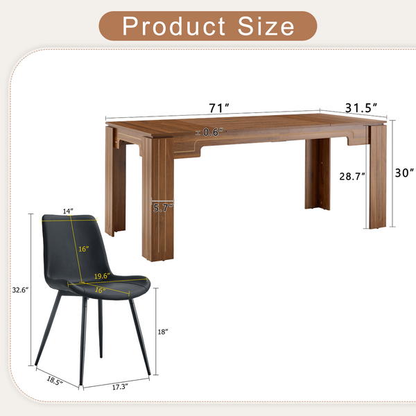 English Elm Table and Chair Set Walnut Grain Top Six Pu Leather Seats Modern Dining Room W1151S04806