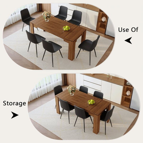 English Elm Table and Chair Set Walnut Grain Top Six Pu Leather Seats Modern Dining Room W1151S04806