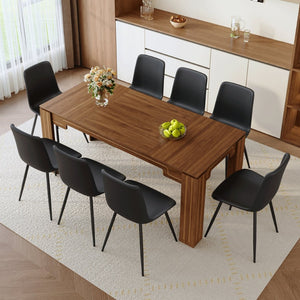 English Elm Table and Chair Set Walnut Grain Top with 8 Black Pu Seats for Modern Dining W1151S04807