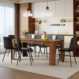 English Elm Table and Chair Set Walnut Grain Top with 8 Black Pu Seats for Modern Dining W1151S04807