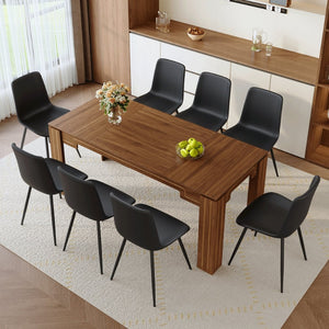 English Elm Table and Chair Set Walnut Grain Top with 8 Black Pu Seats for Modern Dining W1151S04807