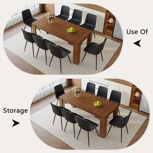 English Elm Table and Chair Set Walnut Grain Top with 8 Black Pu Seats for Modern Dining W1151S04807