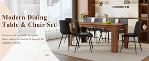 English Elm Table and Chair Set Walnut Grain Top with 8 Black Pu Seats for Modern Dining W1151S04807