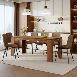 English Elm Table and Chair Set Walnut Grain Dining for Six with Techno Fabric Upholstered Seats W1151S04808